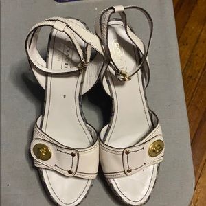 Coach logo platform sandals